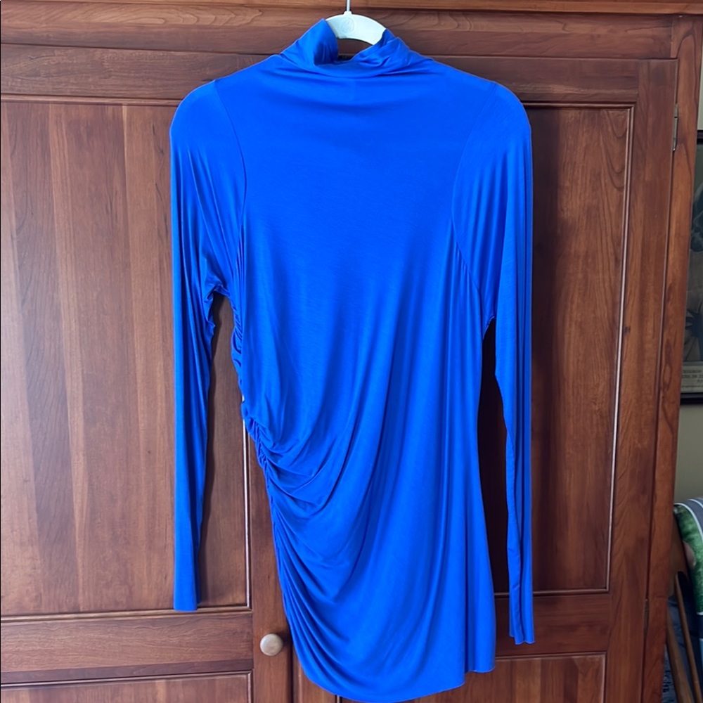 Poleci Blue Asymmetrical Ruched Tunic with Long Sleeves